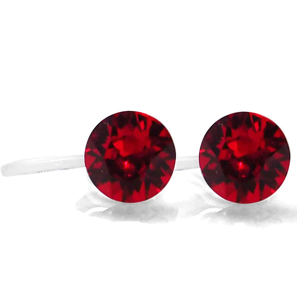 Red Light Siam Swarovski Crystal Screw-Back Invisible Clip On Stud Earrings