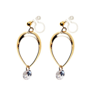 Dangle Teardrop CZ Cubic Zirconia Crystal Invisible Clip On Earrings