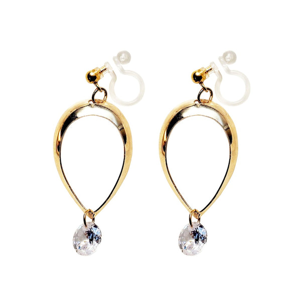 Dangle Teardrop CZ Cubic Zirconia Crystal Invisible Clip On Earrings