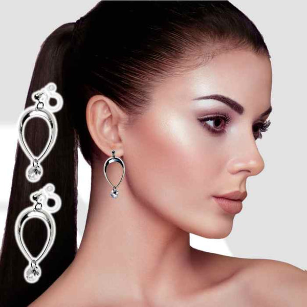 Dangle Teardrop CZ Cubic Zirconia Crystal Invisible Clip On Earrings