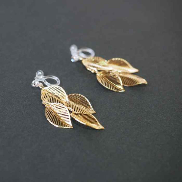 Dangle Four Leaf Filigree Invisible Clip On Earrings