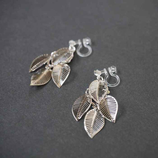 Dangle Four Leaf Filigree Invisible Clip On Earrings