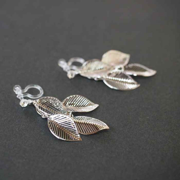 Dangle Four Leaf Filigree Invisible Clip On Earrings