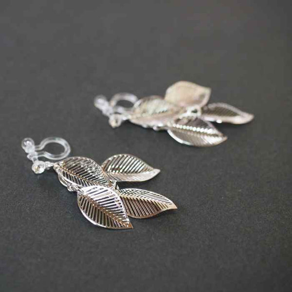 Dangle Double Diamond Shaped Filigree Invisible Clip On Earrings