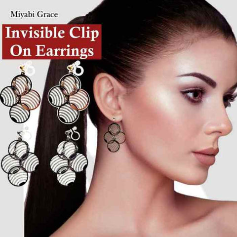 Dangle Large Circle Filigree Invisible Clip On Earrings
