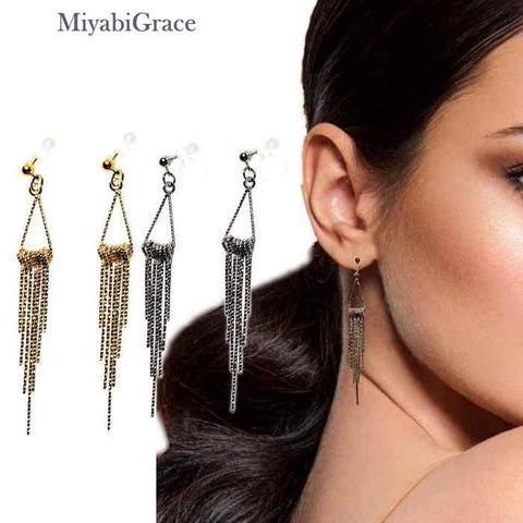 Glamorous Gradated Fringe Bar Invisible Clip-On Earrings | Luxe and Lightweight