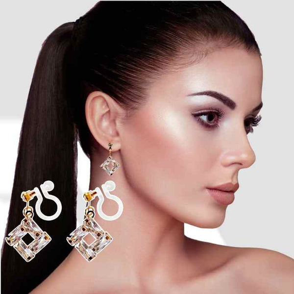 Luxe Square Cubic Zirconia Invisible Clip-On Earrings | Dazzling & Lightweight