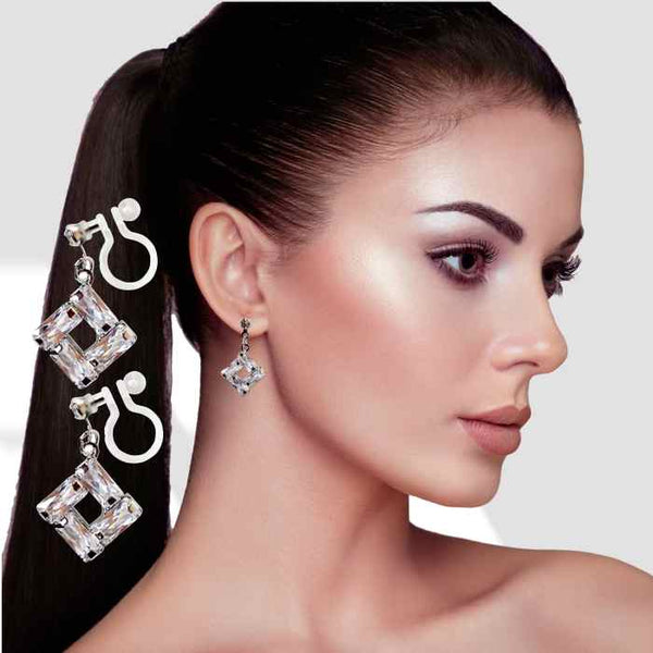 Luxe Square Cubic Zirconia Invisible Clip-On Earrings | Dazzling & Lightweight