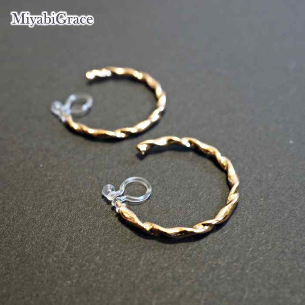 Gold Twisted 30mm Invisible Clip On Earrings