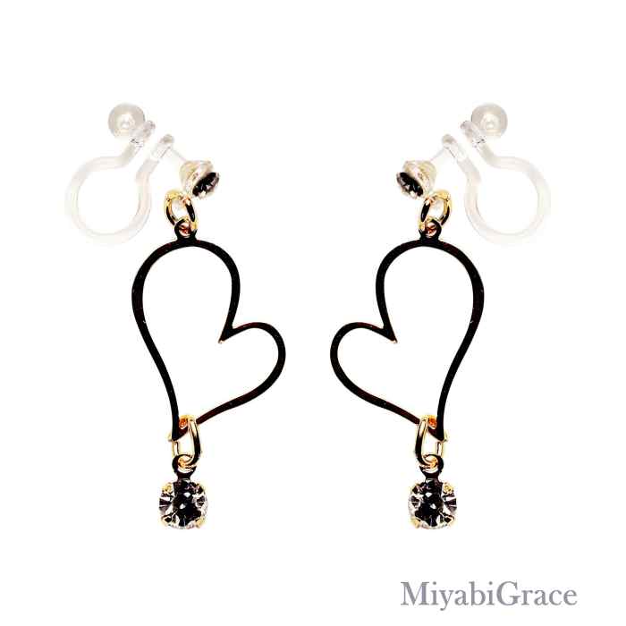 Dangle  Heart With Crystal Rhinestone Invisible Clip On Earrings