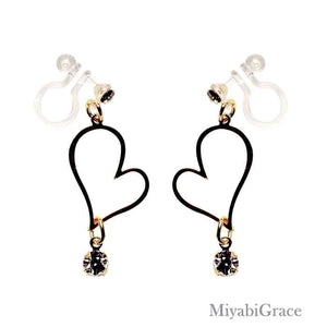Dangle  Heart With Crystal Rhinestone Invisible Clip On Earrings