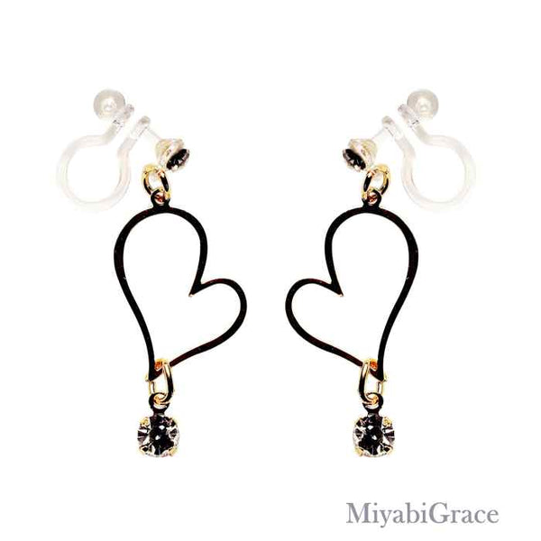 Dangle  Heart With Crystal Rhinestone Invisible Clip On Earrings