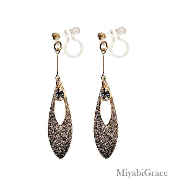 Dangle  Leaf With Crystal Rhinestone Invisible Clip On Earrings