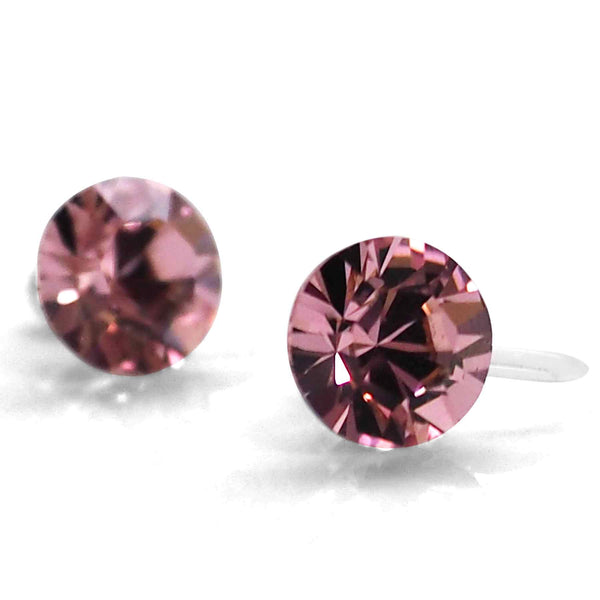 Light Rose Pink Swarovski Crystal Screw-Back Invisible Clip On Stud Earrings