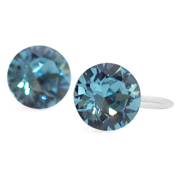 Light Blue Aquamarine Swarovski Crystal Screw-Back Invisible Clip On Stud Earrings