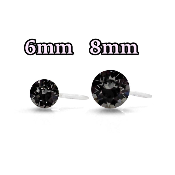 Black Diamond Swarovski Crystal Screw-Back Invisible Clip On Stud Earrings