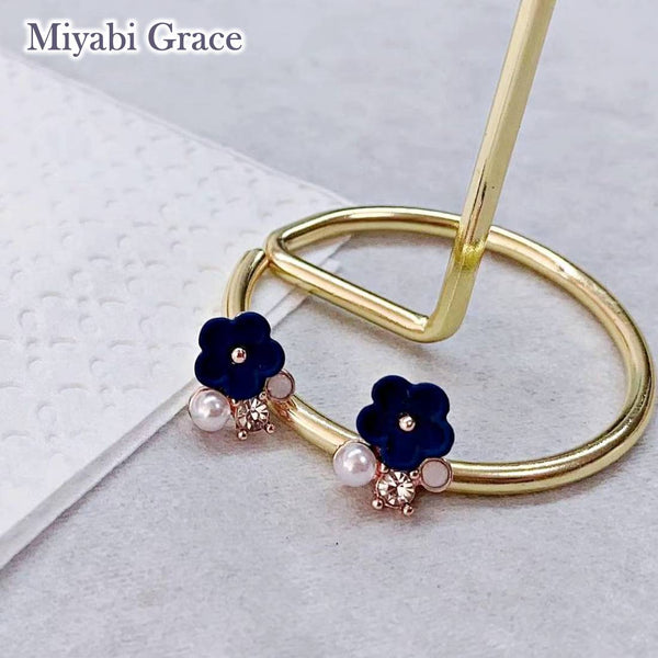 Small Blue Flower and White Pearl Invisible Clip On Stud Earrings