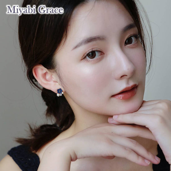 Small Blue Flower and White Pearl Invisible Clip On Stud Earrings