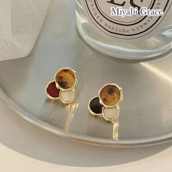 Brown Black White Circle Gold Invisible Clip On Stud Earrings