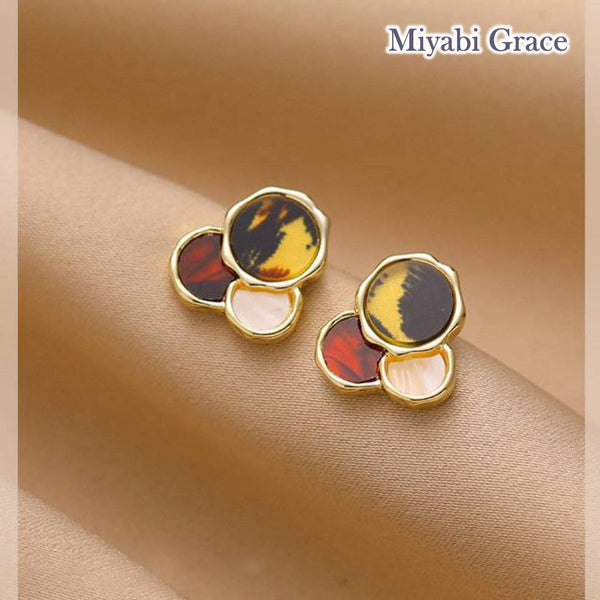 Brown Black White Circle Gold Invisible Clip On Stud Earrings