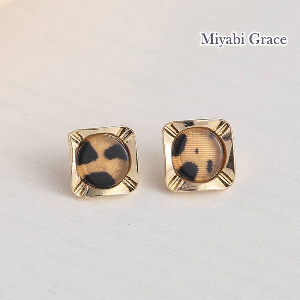 Brown Leopard Gold Invisible Clip On Stud Earrings