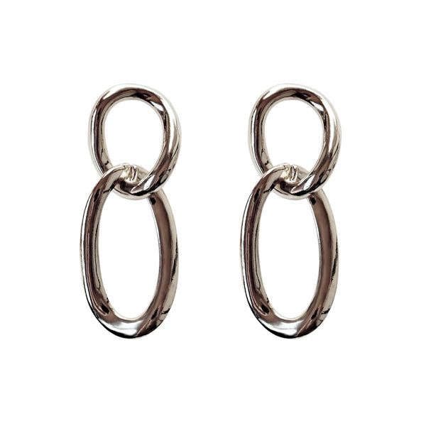 Dangle Gold /Silver Organic-Shaped Double Hoop 42mm Invisible Clip On Earrings