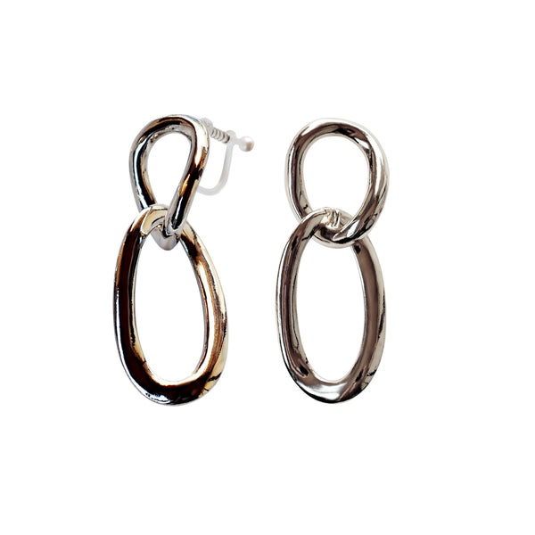 Dangle Gold /Silver Organic-Shaped Double Hoop 42mm Invisible Clip On Earrings