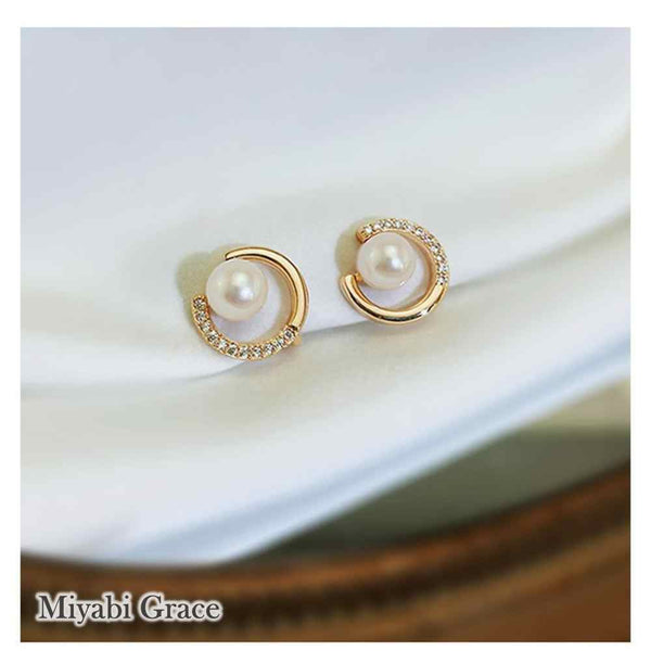 Freshwater Pearl & Gold Open Circle Cubic Zirconia Coil Clip On Earrings