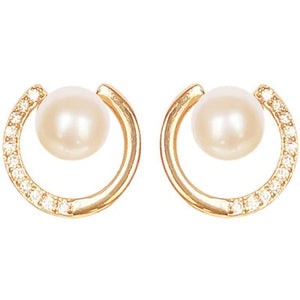 Freshwater Pearl & Gold Open Circle Cubic Zirconia Coil Clip On Earrings