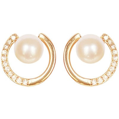 Freshwater Pearl & Gold Open Circle Cubic Zirconia Coil Clip On Earrings