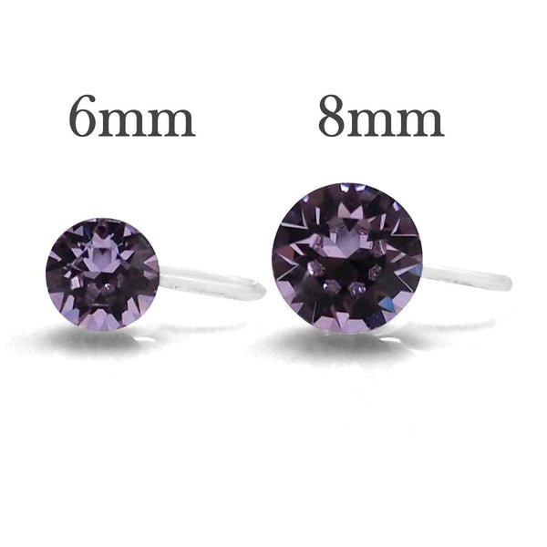 Light Purple Swarovski Crystal Screw-Back Invisible Clip On Stud Earrings