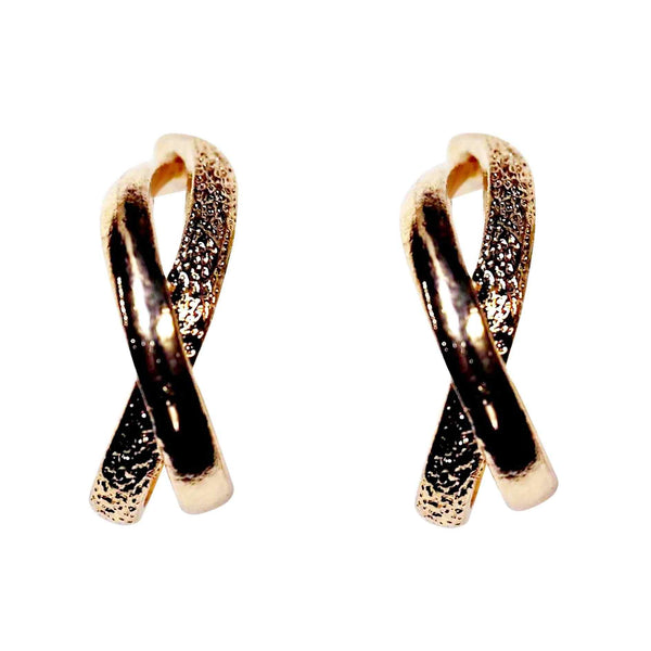 Textured Cross Invisible Clip On Hoop Earrings (Gold/Silver)