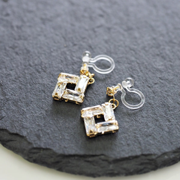 Luxe Square Cubic Zirconia Invisible Clip-On Earrings | Dazzling & Lightweight