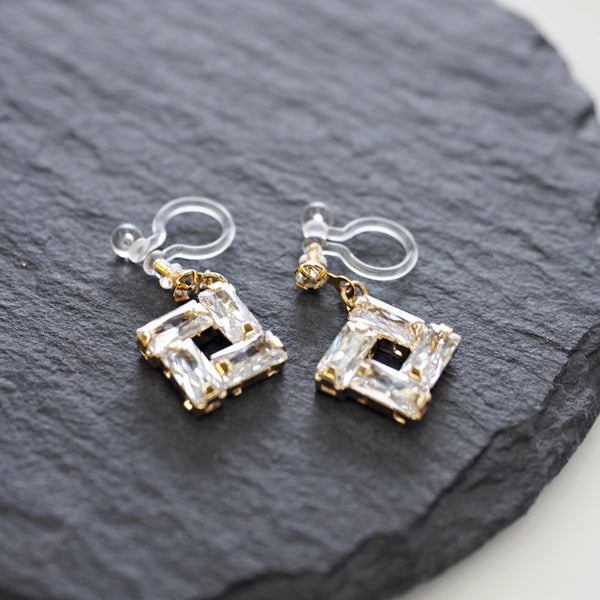 Luxe Square Cubic Zirconia Invisible Clip-On Earrings | Dazzling & Lightweight