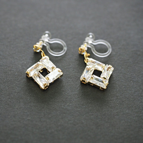 Luxe Square Cubic Zirconia Invisible Clip-On Earrings | Dazzling & Lightweight