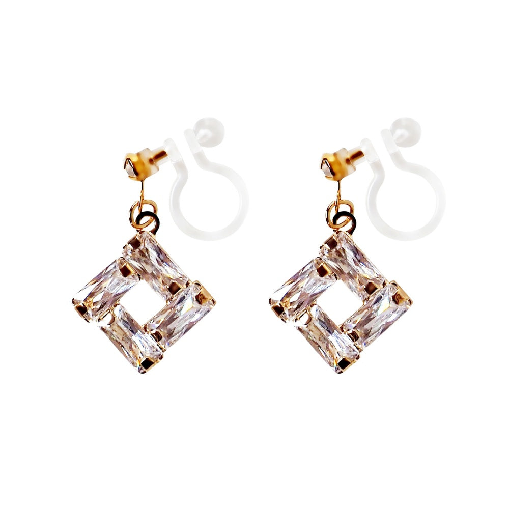 Luxe Square Cubic Zirconia Invisible Clip-On Earrings | Dazzling & Lightweight