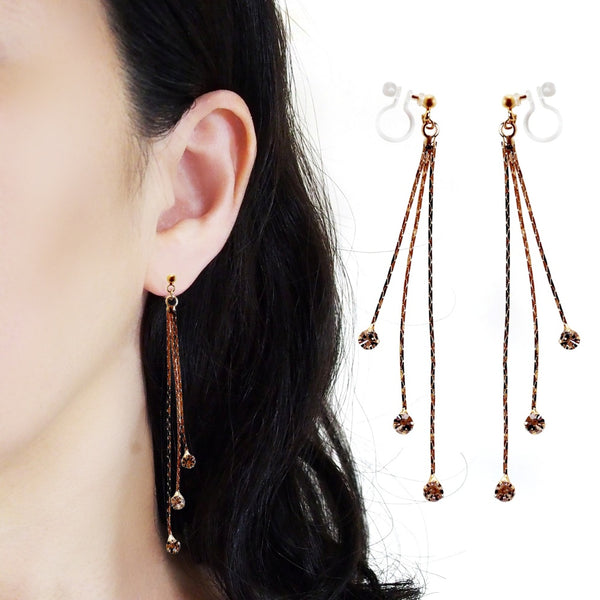 Chic Cascade Crystal Invisible Clip-On Earrings | Triple Chain Glamour