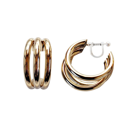 Gold / Silver Triple 35mm Invisible Clip On Hoop Earrings