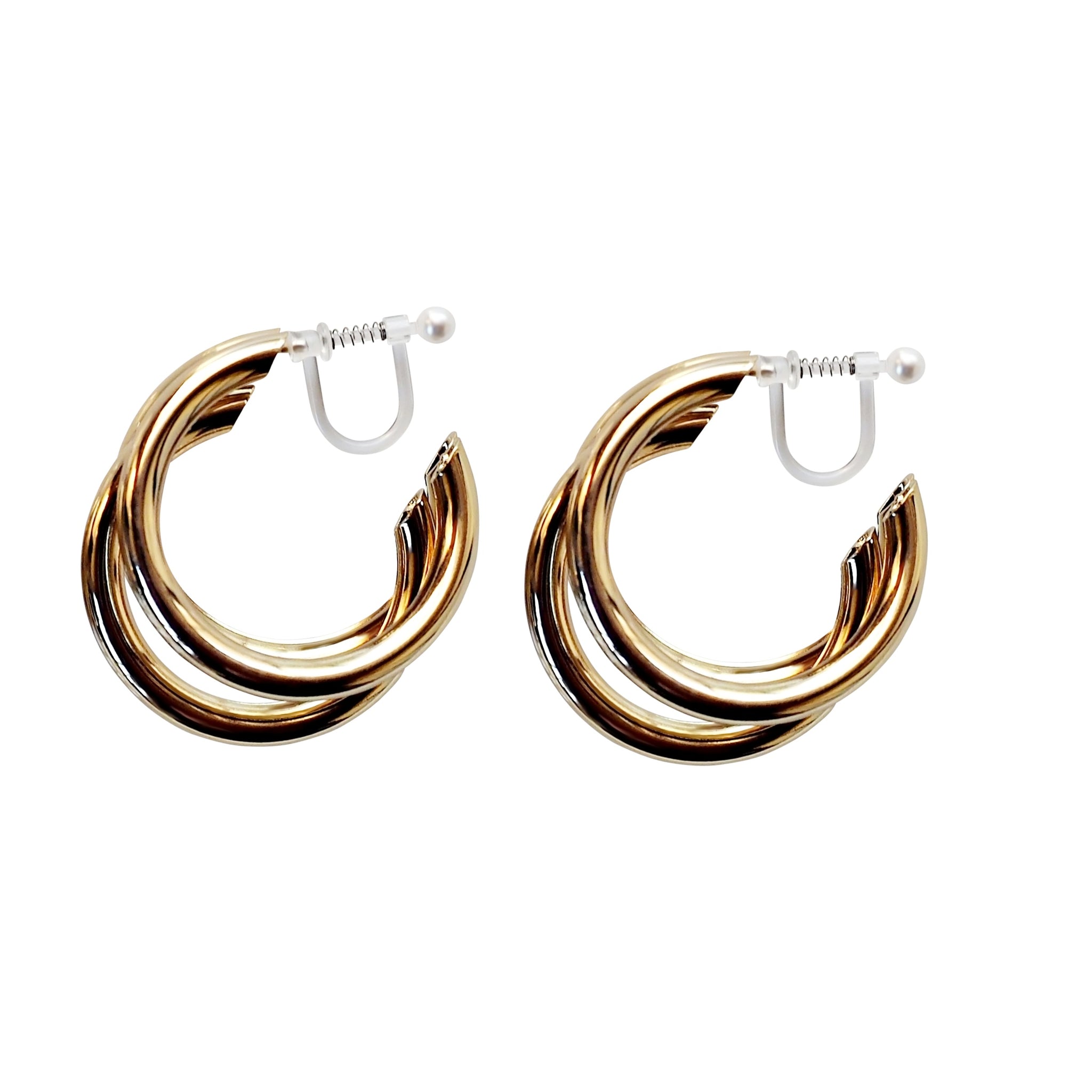Gold / Silver Triple 35mm Invisible Clip On Hoop Earrings