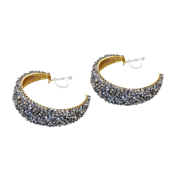 Metallic Silver 42mm Invisible Clip On Hoop Earrings