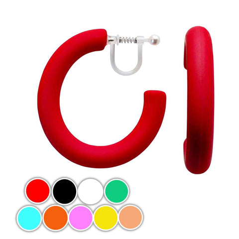 Red/Black/White/Green/Blue/Orange/Pink/Yellow/Peach 40 mm Hoop Invisible Clip On Earrings