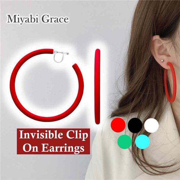 Red/Black/White/Green/Blue 60 mm Big Hoop Invisible Clip On Earrings