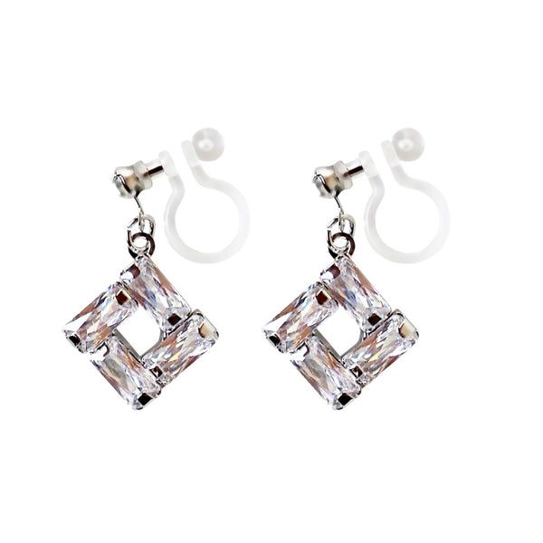 Luxe Square Cubic Zirconia Invisible Clip-On Earrings | Dazzling & Lightweight