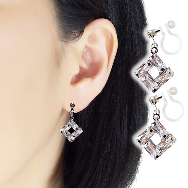 Luxe Square Cubic Zirconia Invisible Clip-On Earrings | Dazzling & Lightweight