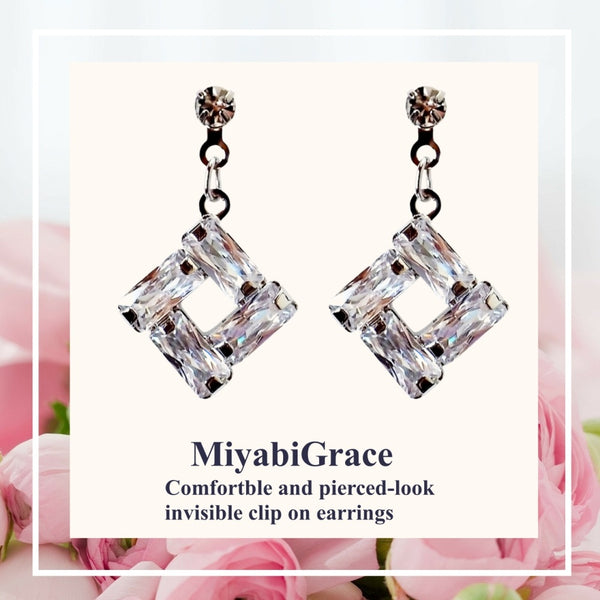 Luxe Square Cubic Zirconia Invisible Clip-On Earrings | Dazzling & Lightweight