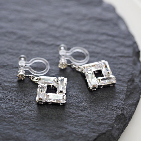 Luxe Square Cubic Zirconia Invisible Clip-On Earrings | Dazzling & Lightweight