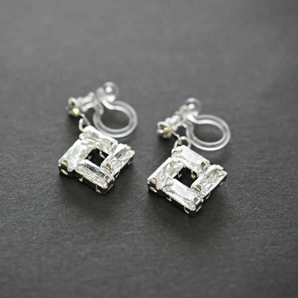 Luxe Square Cubic Zirconia Invisible Clip-On Earrings | Dazzling & Lightweight