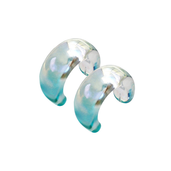 Water Blue 27mm Invisible Clip On Hoop Earrings