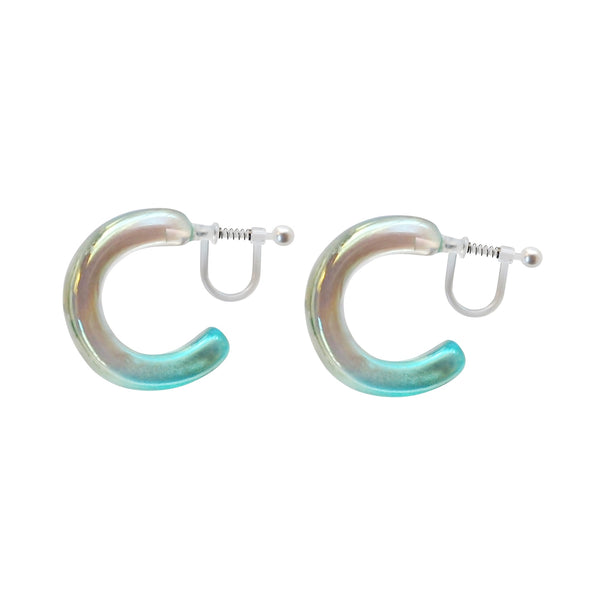 Water Blue 27mm Invisible Clip On Hoop Earrings