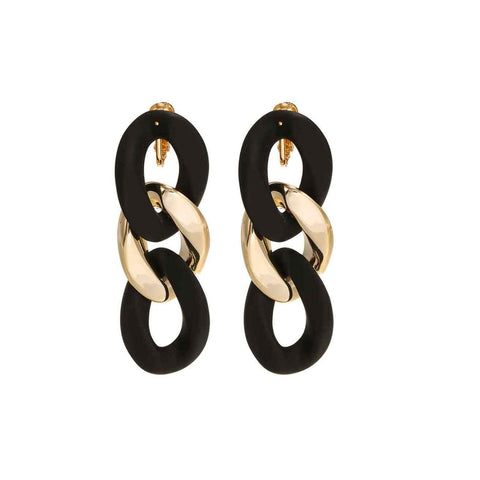Dangle Gold & Black 3 Chains Screw-Back Clip On Earrings